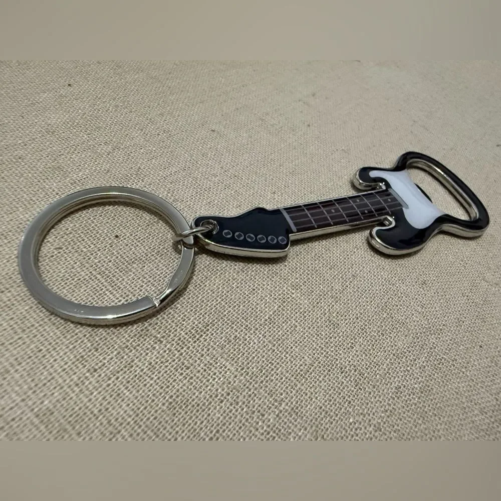 Electric Guitar Keychain Bottle Opener – Rock Music Lover Gift in Black & Silver